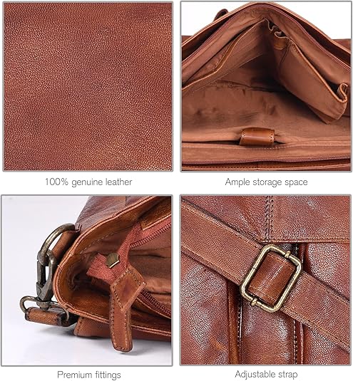 Leather Messenger Bag for Men and Women，Wood