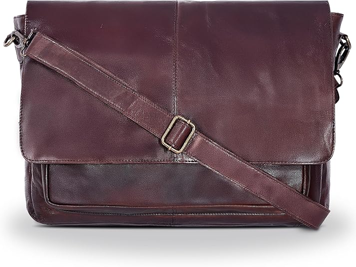 Leather Messenger Bag for Men and Women，Walnut
